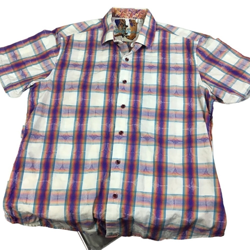 Robert Graham Men’s Large Cotton Plaid Western Style Short Sleeve Casual Shirt